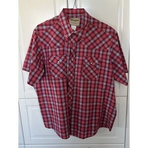 Wrangler Western Mens Pearl Snap Red and White Short Sleeve Pocket Shirt Sz 2XL